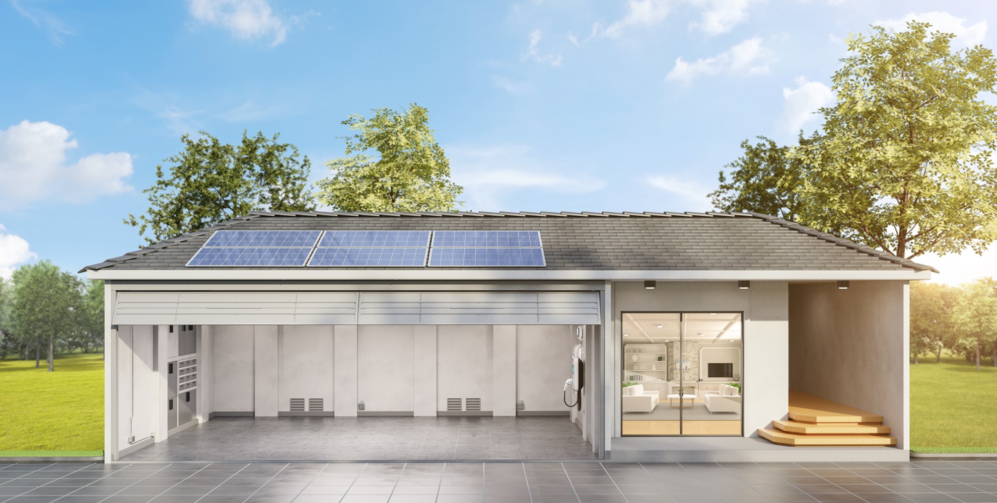 家の屋根に太陽光発電がある写真